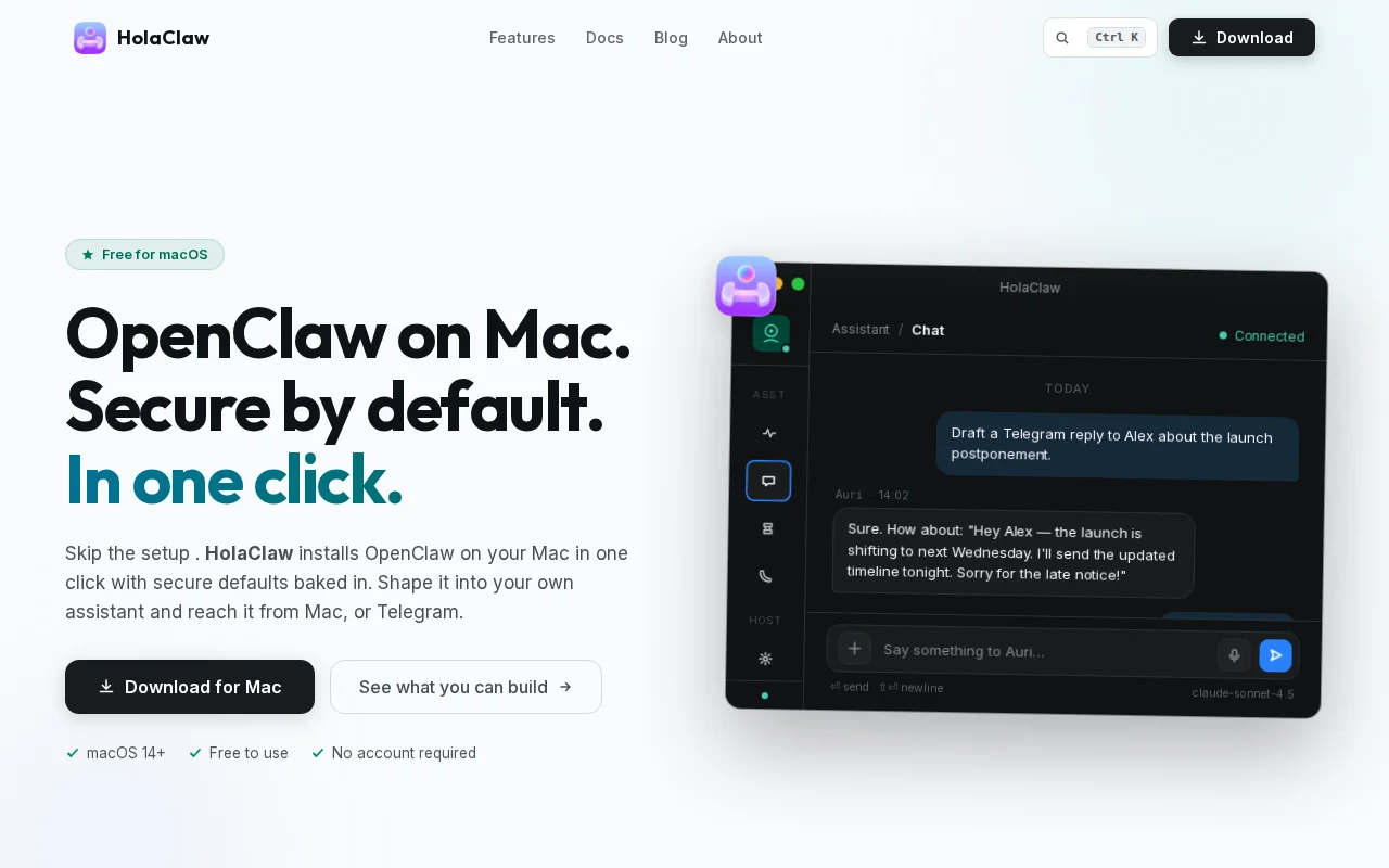 HolaClaw Desktop App for OpenClaw