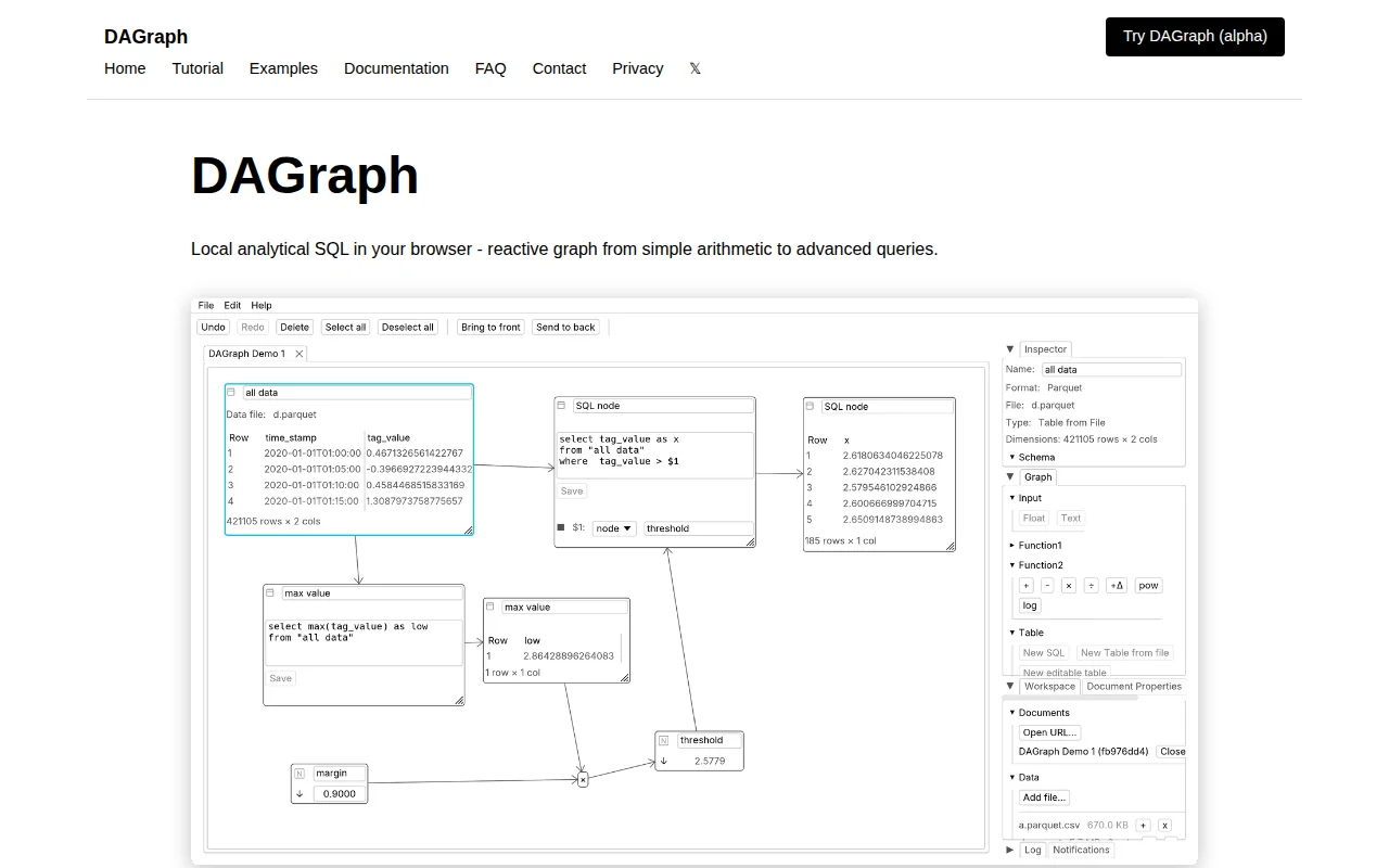 DAGraph – reactive analytics graph in the browser (Rust/WASM)