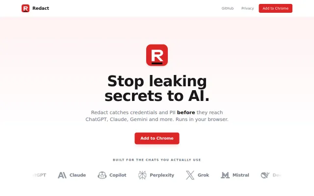 On-device Chrome extension that blocks credential leaks to LLM chats