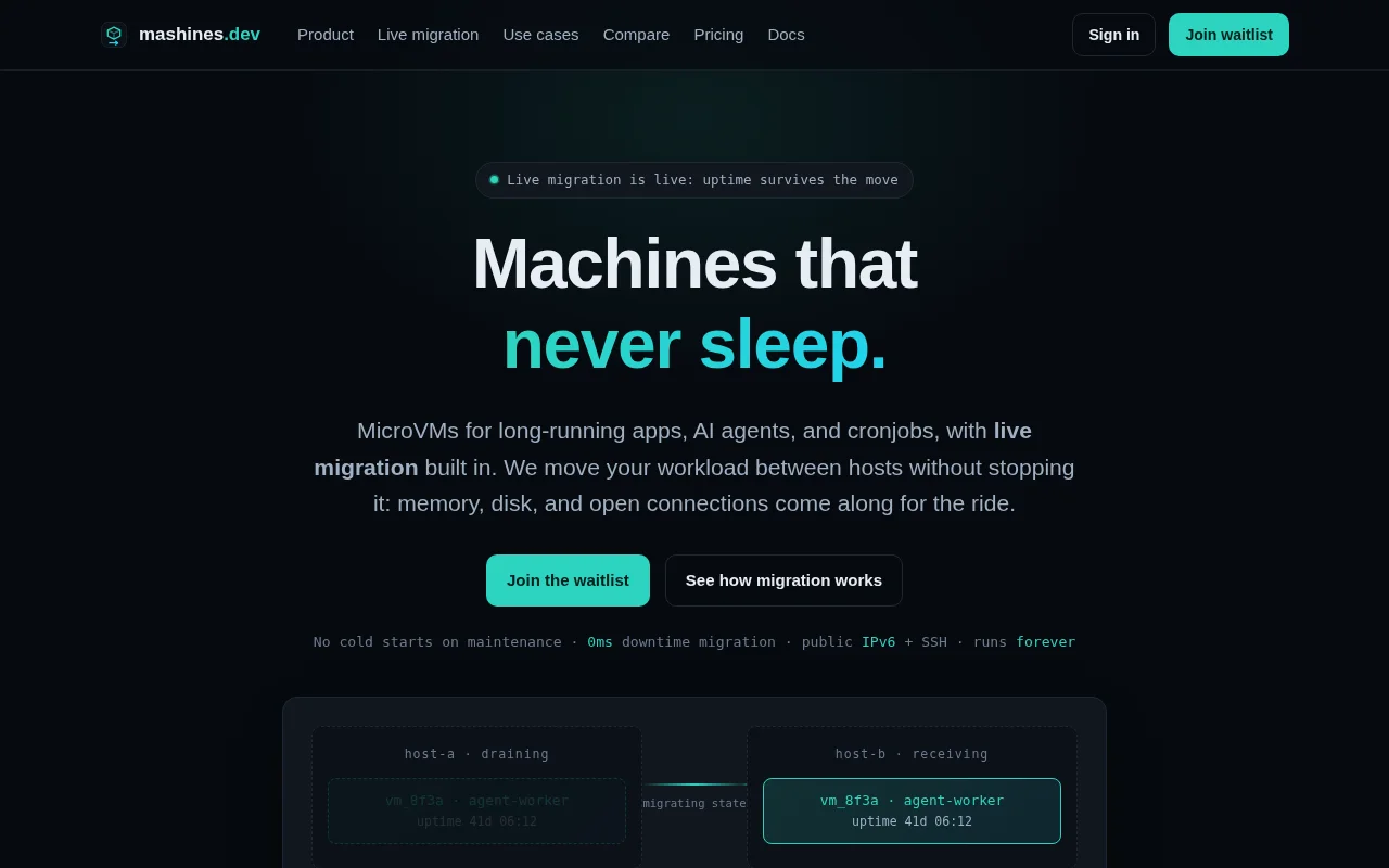 Mashines.dev – Live-migrate microVMs between hosts without restarting