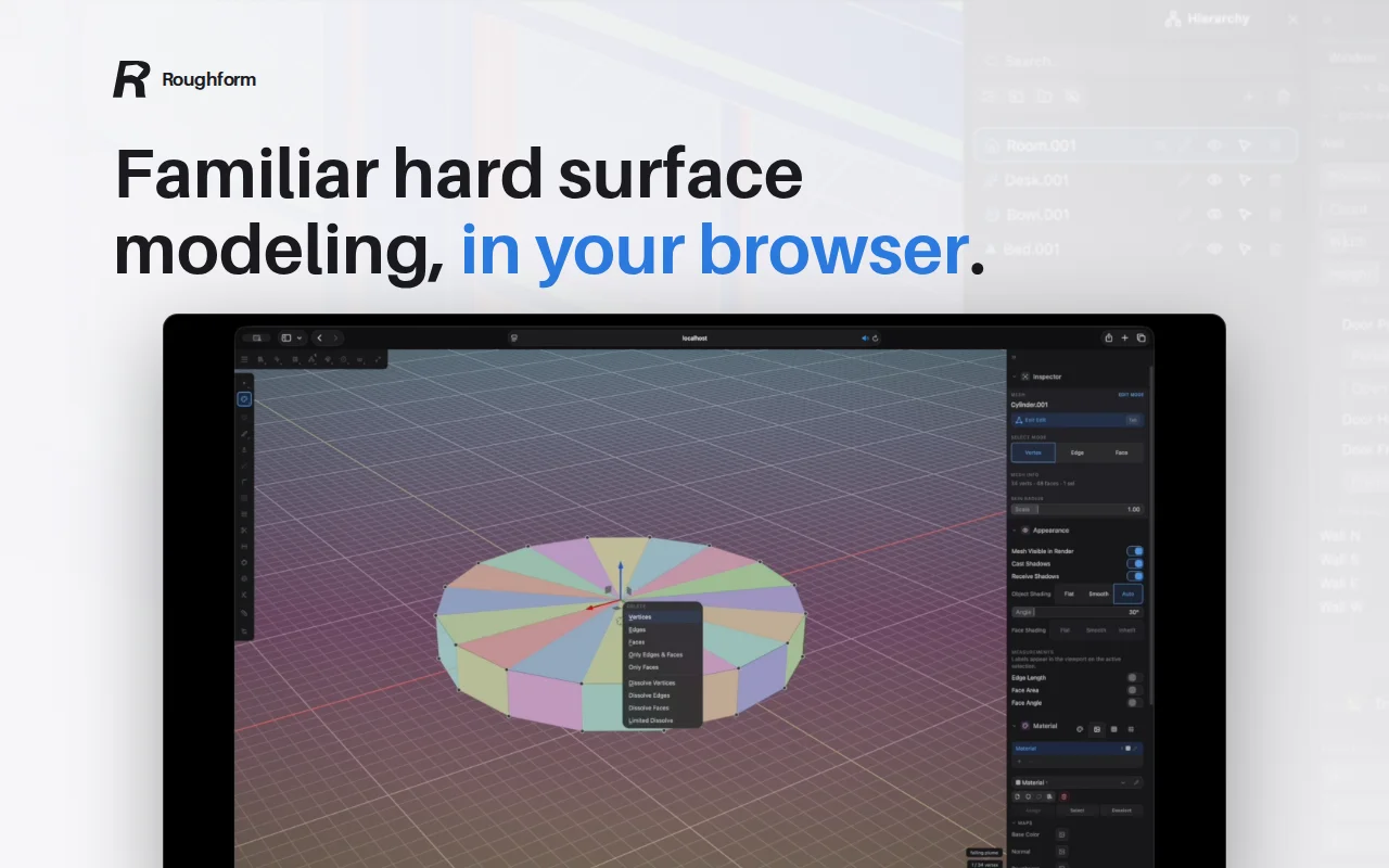 Browser-based, Blender-like hard-surface modeling