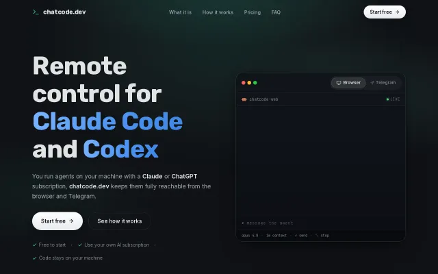 Chatcode – Remote Control for Claude Code and Codex