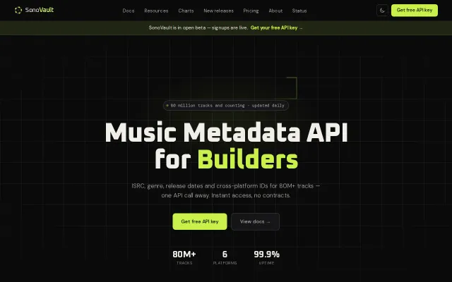SonoVault Music Metadata API for Builders
