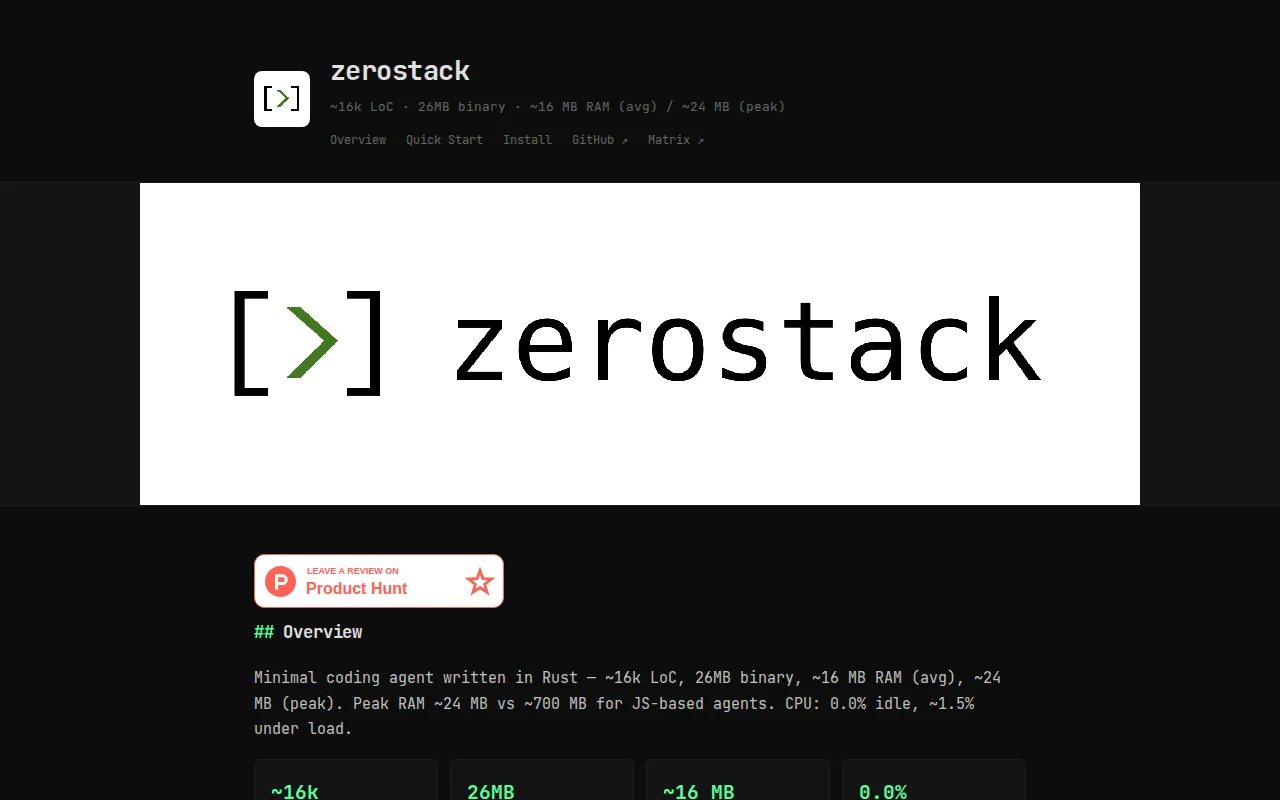 Zerostack, an open coding agent optimized for memory footprint