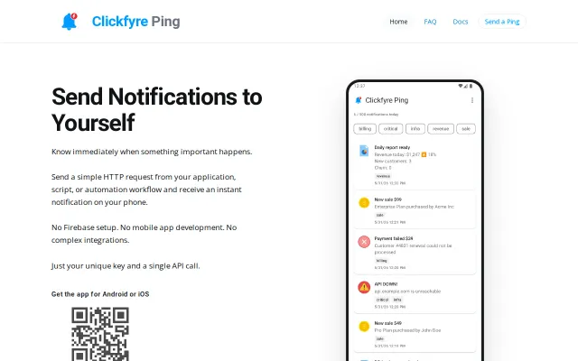 Clickfyre Ping – send app notifications to yourself
