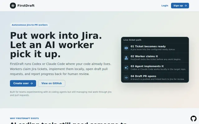 FirstDraft – AI workers that claim Jira tickets and open PRs