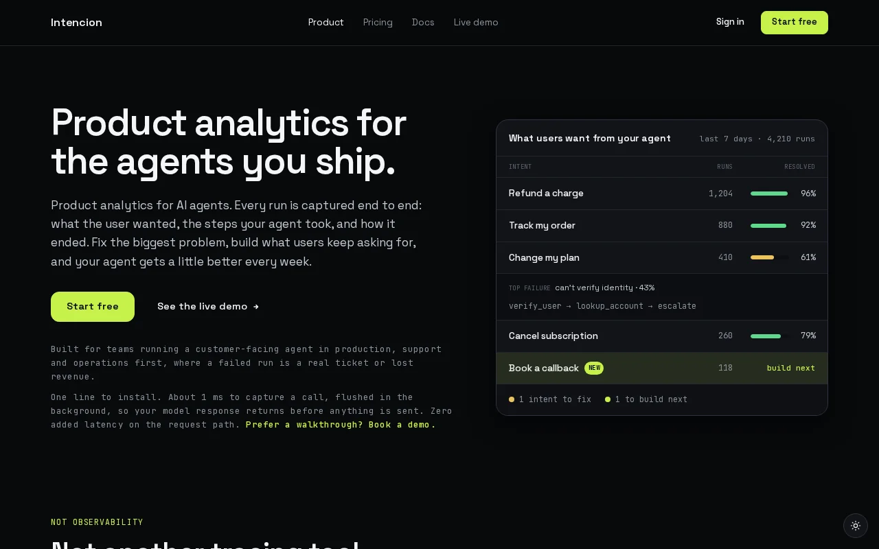 Intencion – Product analytics that improves your AI agents continuously