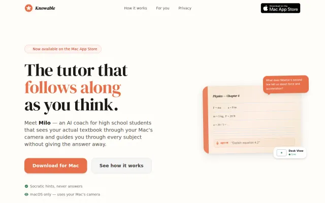 Knowable, the AI tutor that follows your work on paper
