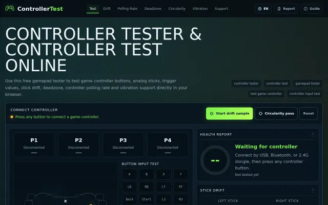ControllerTest-test gamepads,stick drift and polling rate by browser
