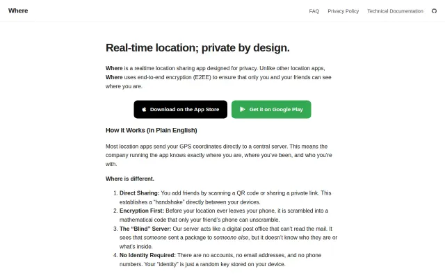 Where" is an E2EE realtime location sharing app for iOS and Android