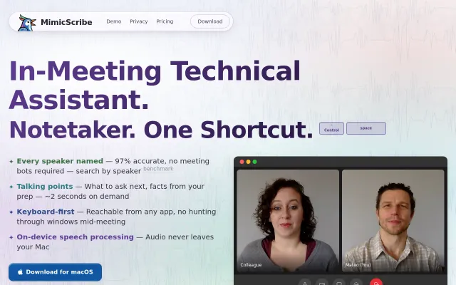 MimicScribe – transcriber with ~97% accurate on-device speaker IDing