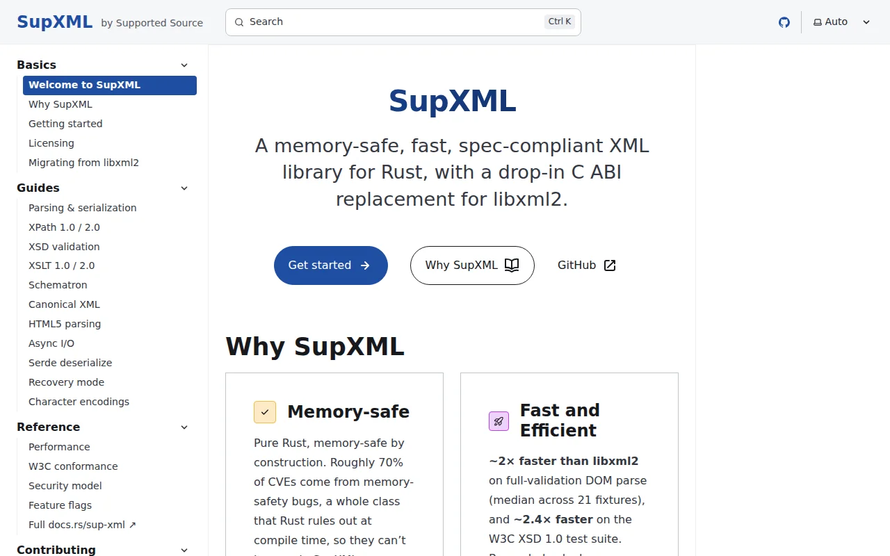 SupXML, modern memory-safe XML parser replacement for libxml2