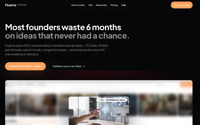 Fluenta – validate a business idea against 6 live demand signals