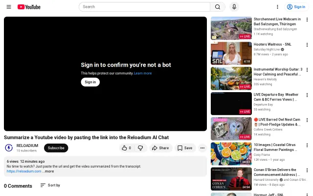 Summarize YT Video by pasting url into AI chat