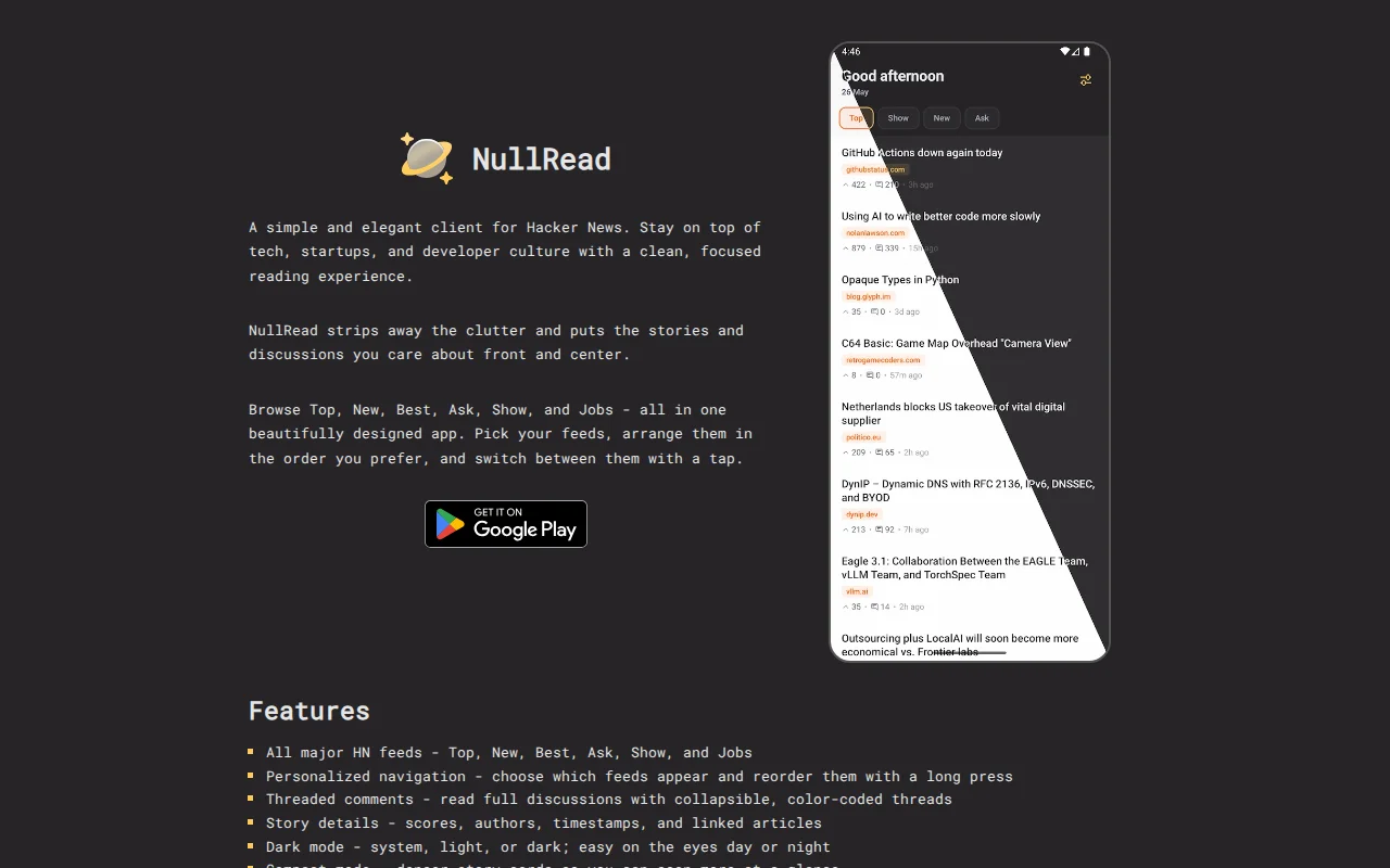 NullRead – A simple HN Android client