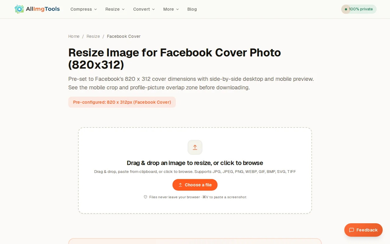 Facebook cover photo resizer that shows the mobile crop before upload