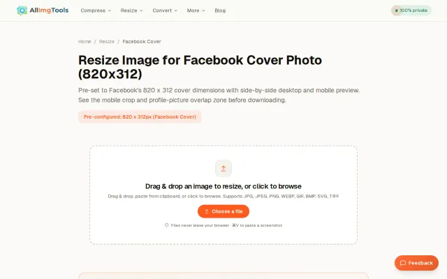 Facebook cover photo resizer that shows the mobile crop before upload