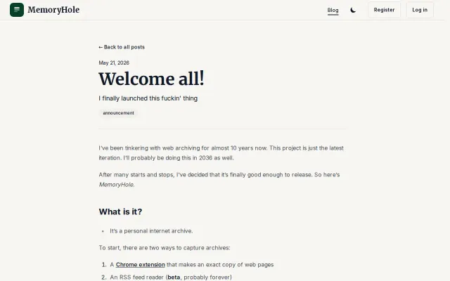 MemoryHole – Personal Internet Archive