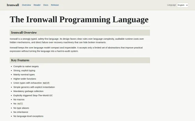Ironwall, a safety-first native programming language and compiler