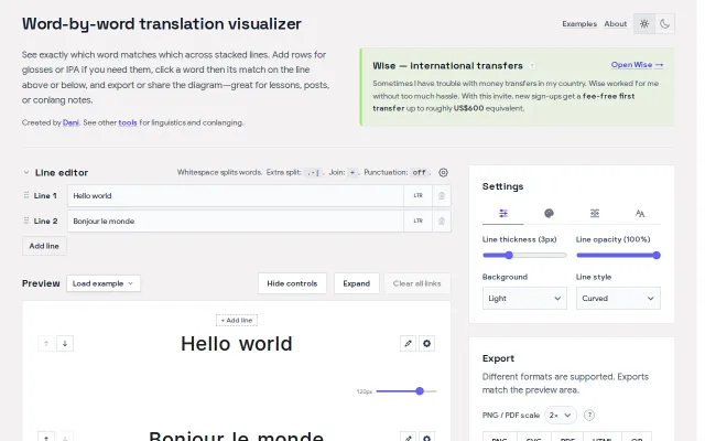 Word-by-word translation aligner tool