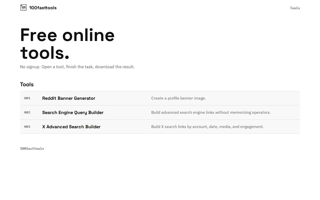 100fasttools – small, fast browser tools