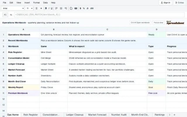 Quick games disguised as boring spreadsheets
