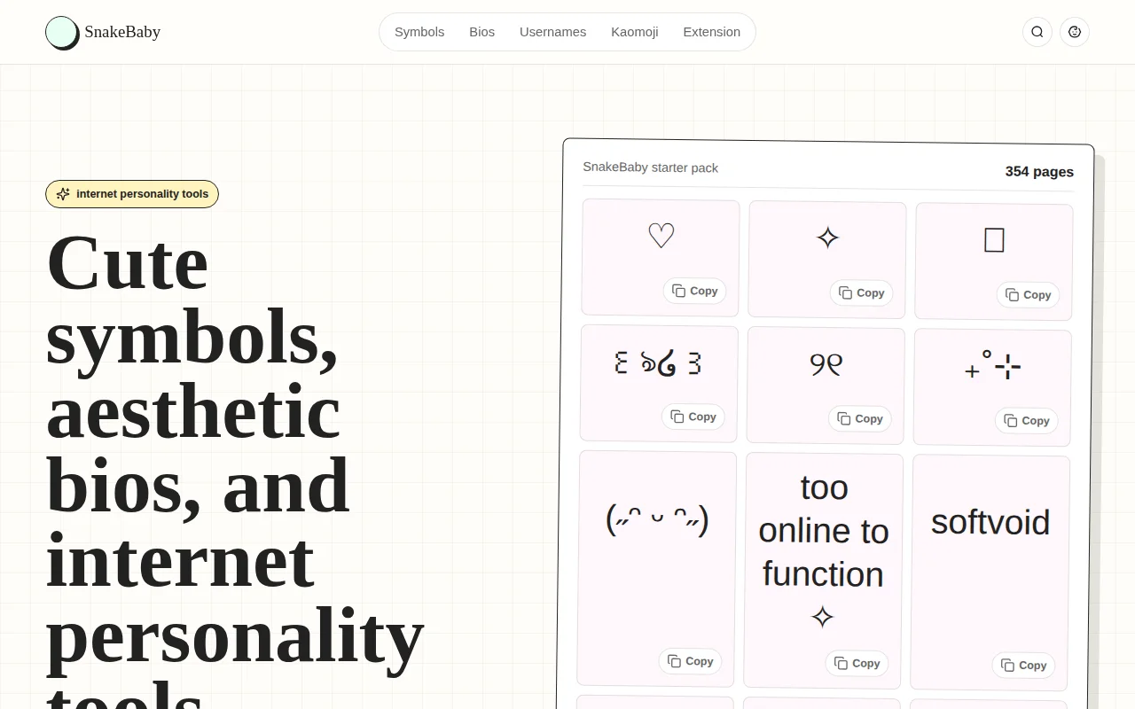 SnakeBaby – Cute symbols, bios, kaomoji, and username ideas