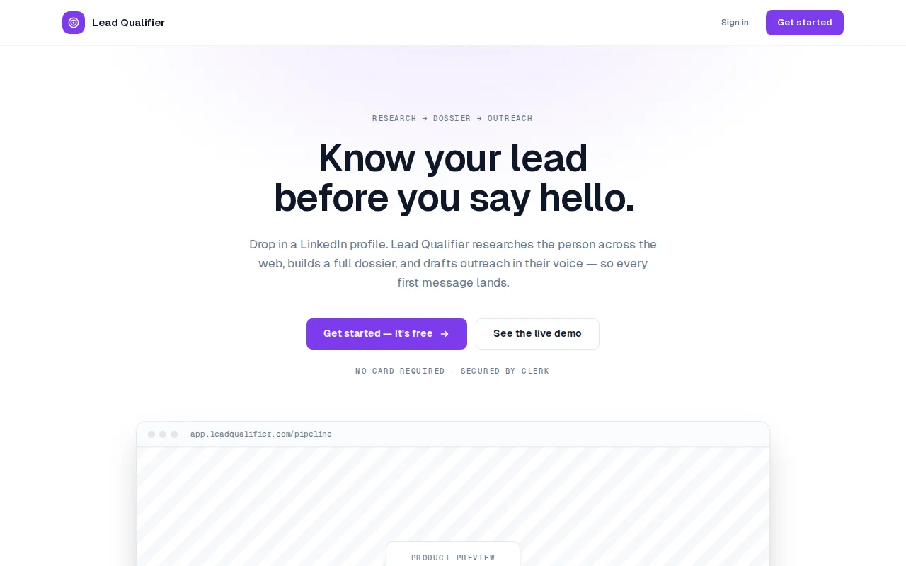 Lead Qualifier – research agent turning a LinkedIn URL into a dossier