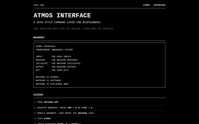 ΦASIS and Atmos, zero and BIOS layers beneath a breathwork app