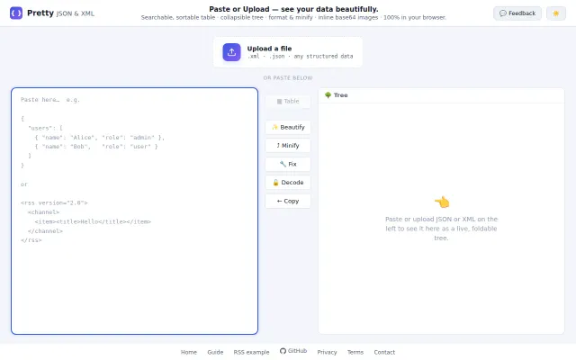 A JSON/XML viewer that turns your data into a real spreadsheet table