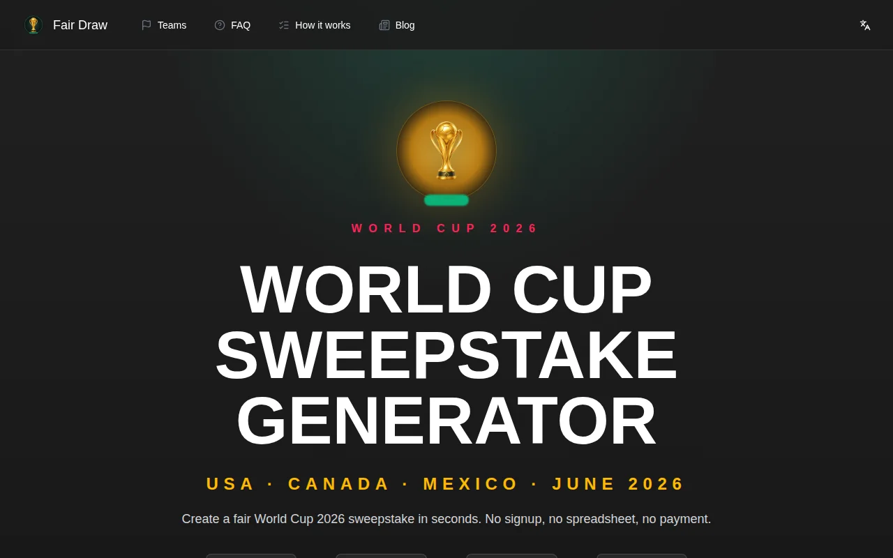 World Cup 2026 Sweepstake Generator with a fair-draw algorithm