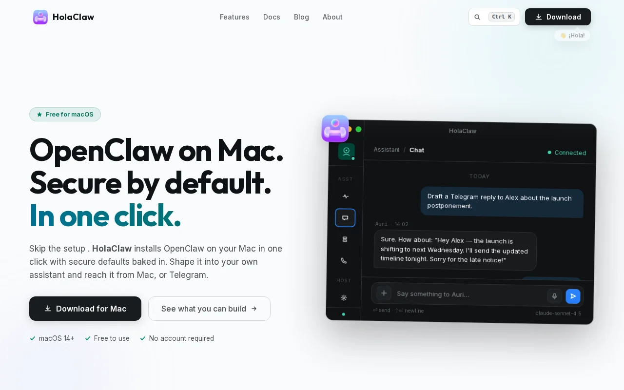 HolaClaw, an OpenClaw Distro for macOS