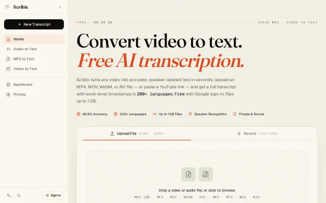 Scribix – Transcribe audio and video in the browser