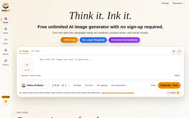 Inkfox – One workspace for AI image gen, editing, and photo-to-video