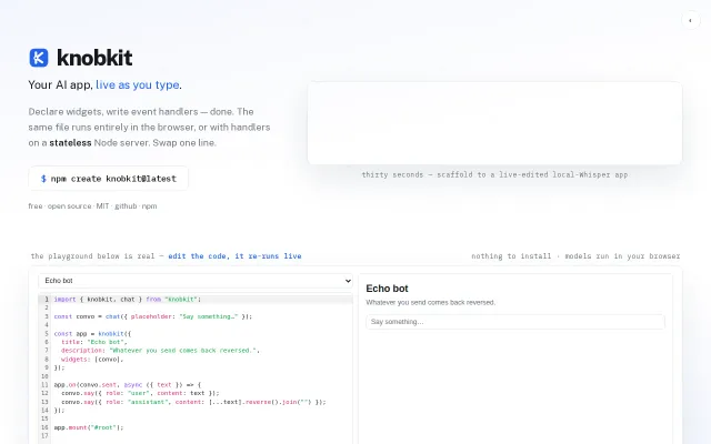 Knobkit – fast ai webapps; fully in-browser or on a stateless server
