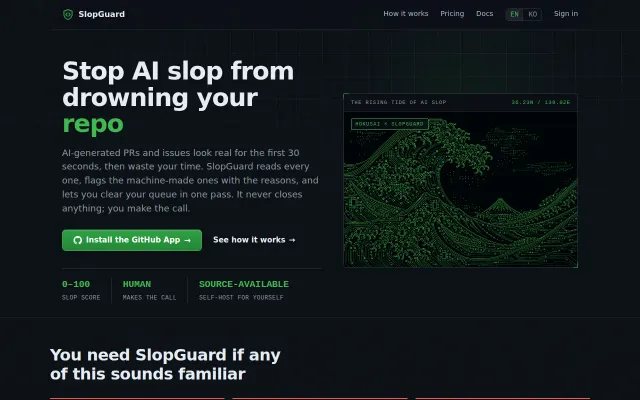 SlopGuard, a GitHub App that quarantines AI slop PRs and issues