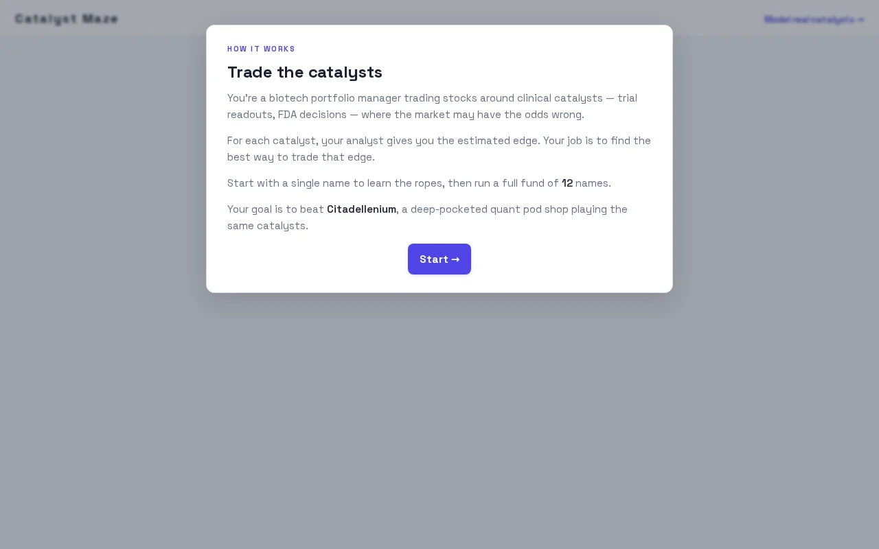 Catalyst Maze: biotech trading game
