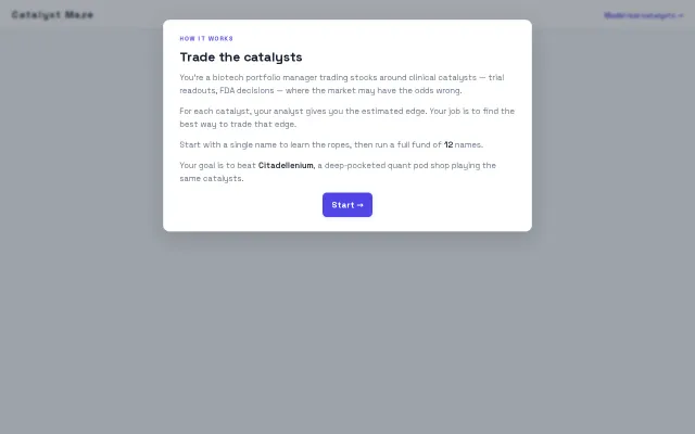 Catalyst Maze: biotech trading game