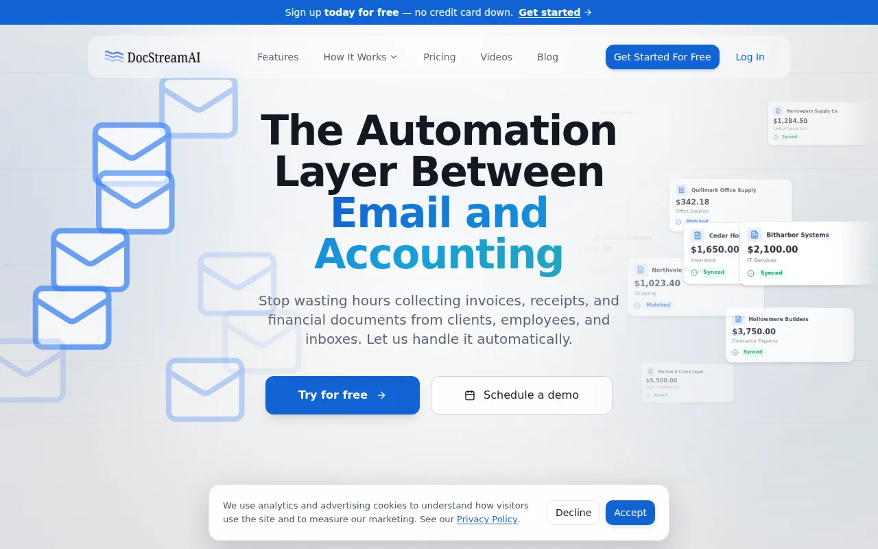 DocStreamAI – Automatic invoice/receipt collection for Quickbooks/Xero