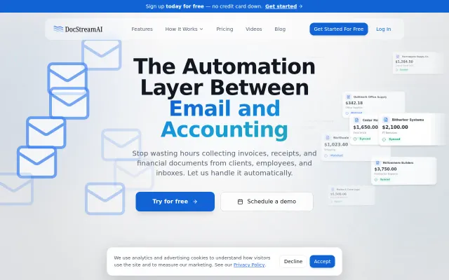 DocStreamAI – Automatic invoice/receipt collection for Quickbooks/Xero