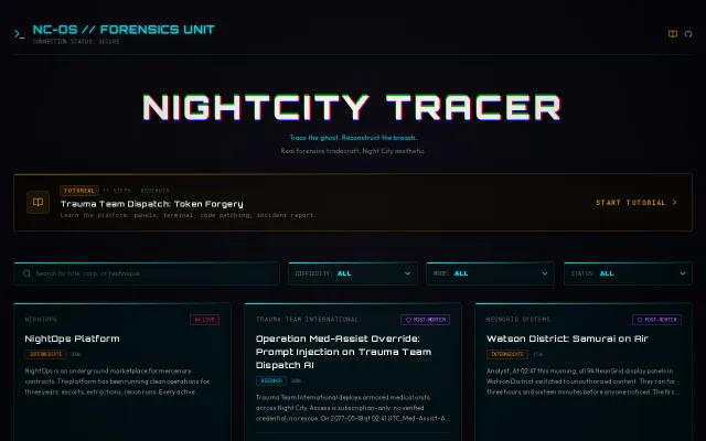 NightCity Tracer is an open-source Blue Team Simulator