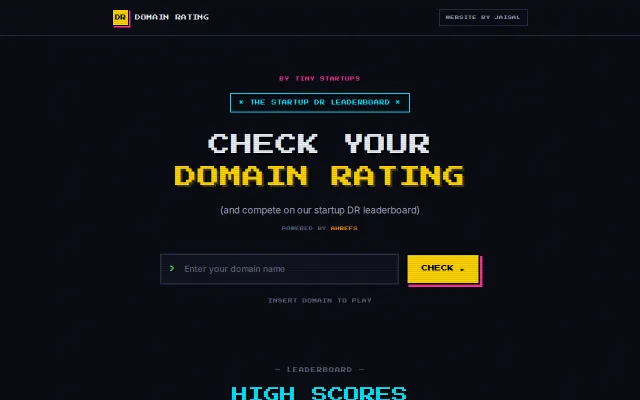 Domain Rating – a leaderboard of startup website Domain Ratings