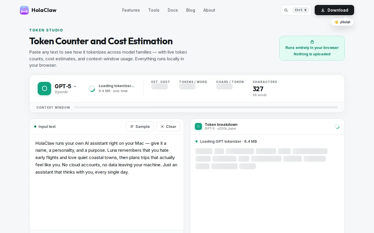 In-browser real LLM token counter and cost estimation