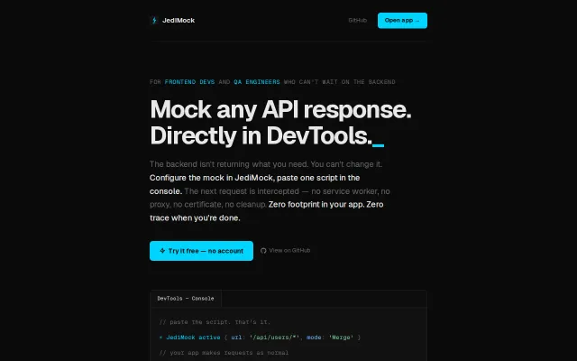 JediMock – Mock API responses in DevTools by wrapping fetch and XHR