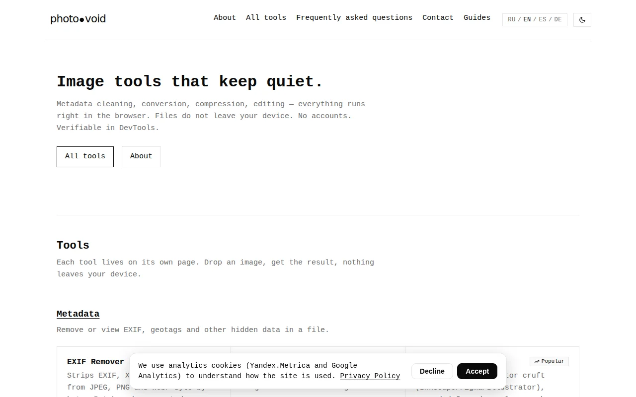 Private image and PDF tools that run in the browser
