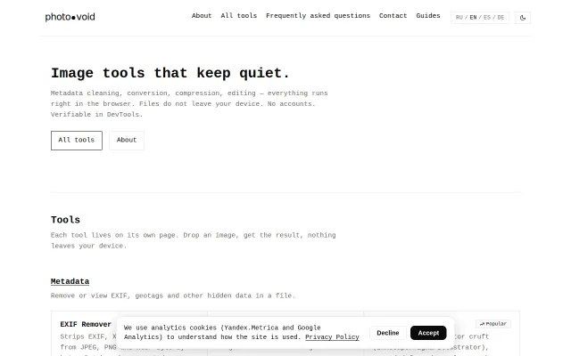 Private image and PDF tools that run in the browser
