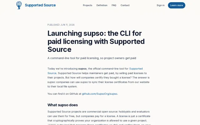 Supso, a CLI for selling licenses to your projects