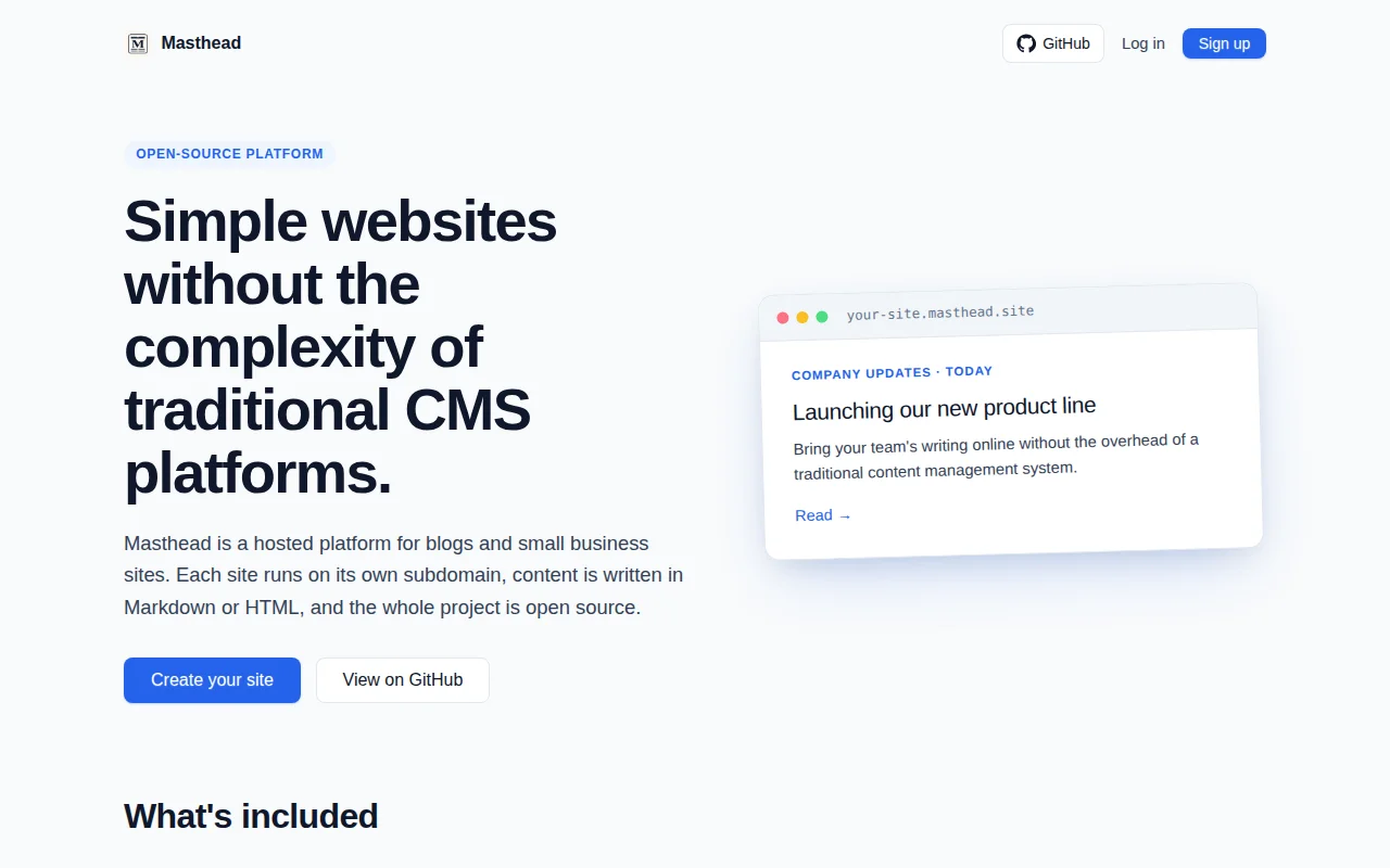 Masthead – A free, hosted, open source Hugo alternative