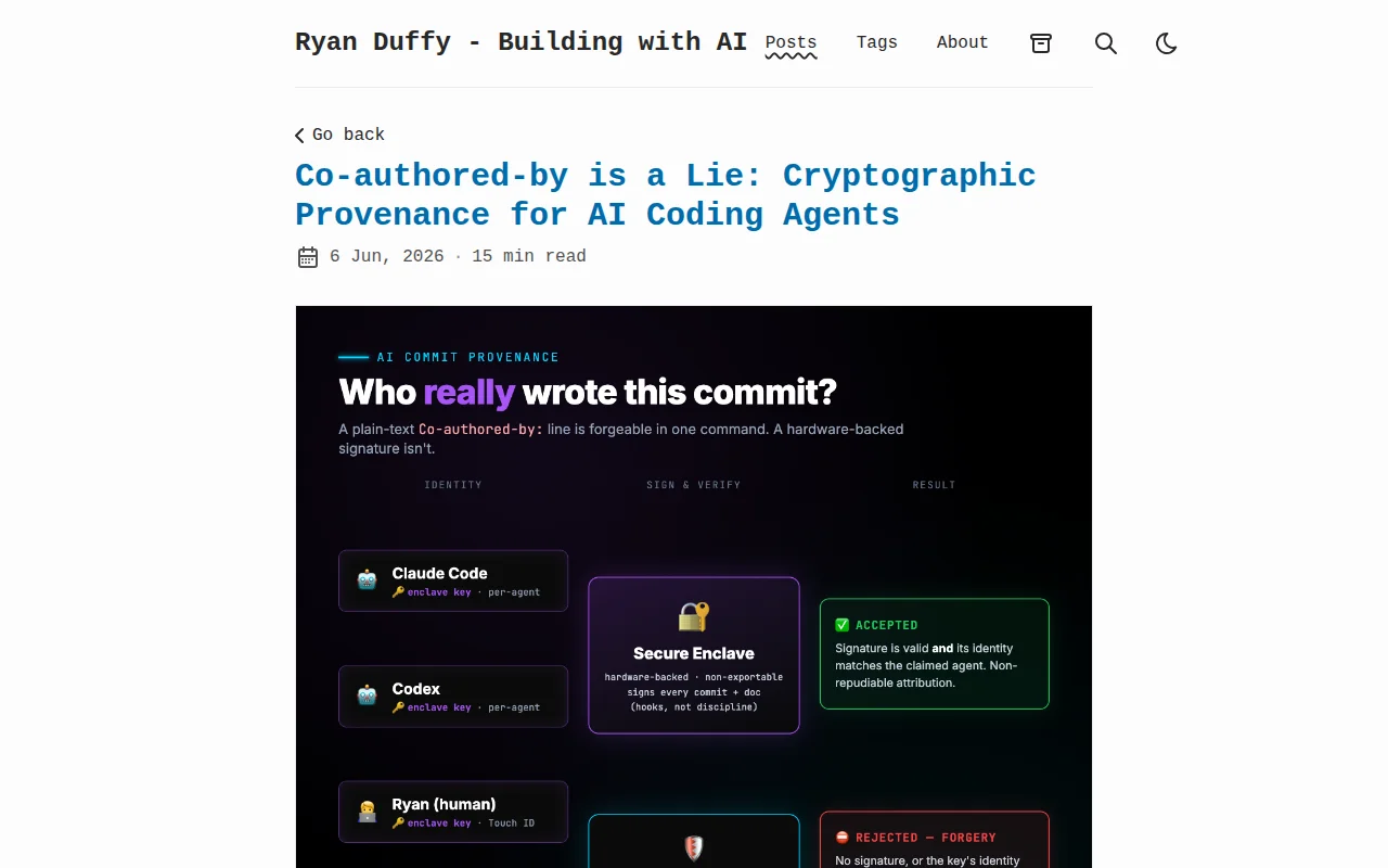 Co-Authored-By Is a Lie: Cryptographic Provenance for AI Coding Agents