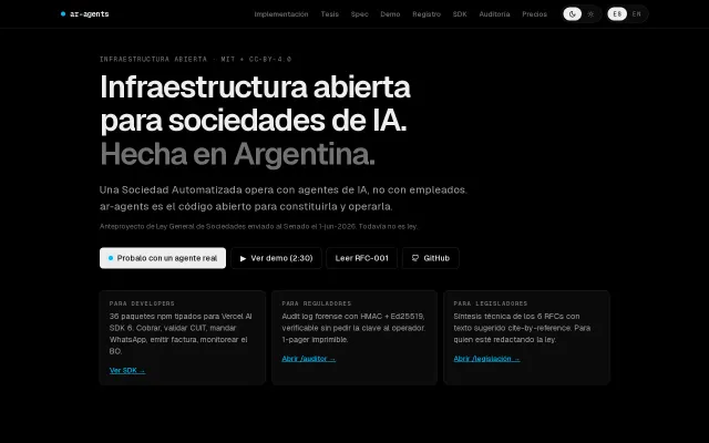 Open infrastructure for Argentina's AI-run companies (36 NPM packages)